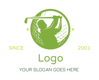 sports logo golf player with club in golf ball