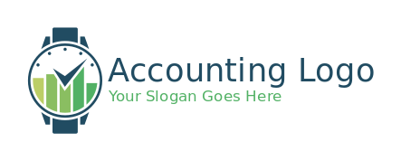 finance logo graph bars with tick mark in watch