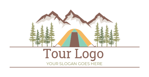travel logo campsite tent mountains and trees 