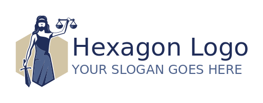 design an attorney logo lady justice holding balance scale and sword in hexagon