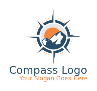 travel logo mountain with sun inside compass
