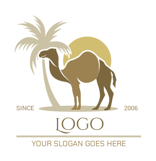 animal logo maker camel with palm tree sun