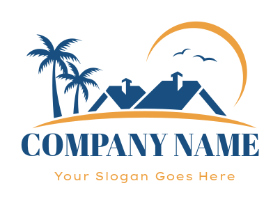 property logo roofs with palm trees and sunset