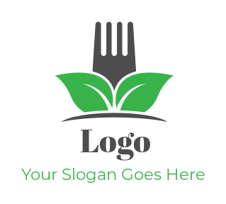 restaurant logo fork between Vegan leaves