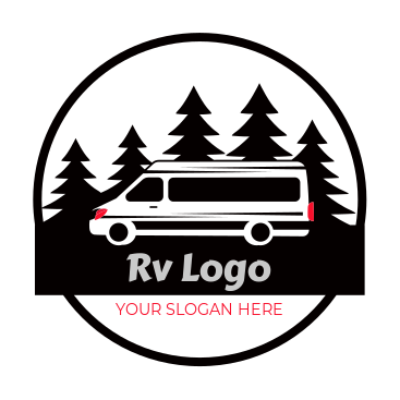 travel logo recreational vehicle and pine trees