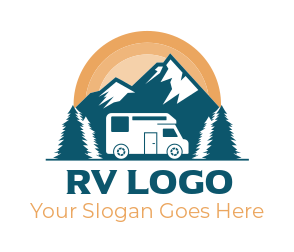 travel logo negative space RV in mountains