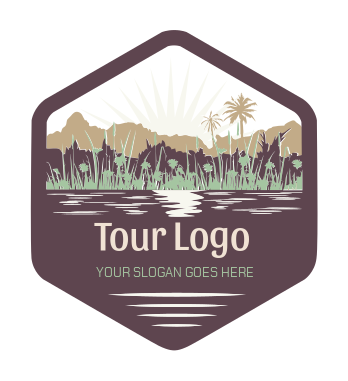 travel logo sunrise over farm landscape mountain