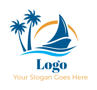 travel logo maker sail boat on waves with trees