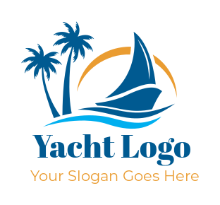 travel logo maker sail boat on waves with trees