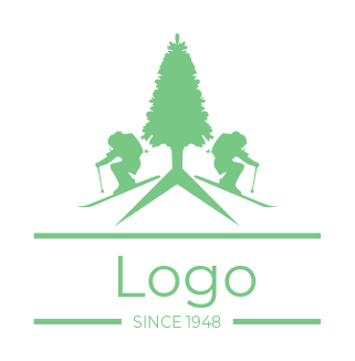 sports logo icon Two skiers with pine tree