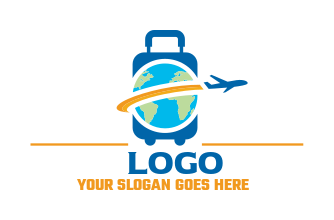 travel logo globe in suitcase with airplane