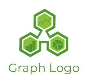 create a finance logo bar and pie charts and line graph in hexagons