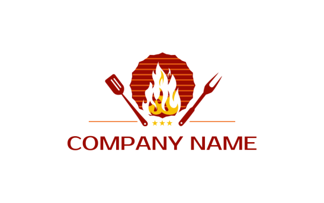 design a restaurant logo barbecue grill with fork spoon & flame