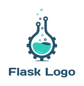 make a research logo chemical flask made of gear and tech wire