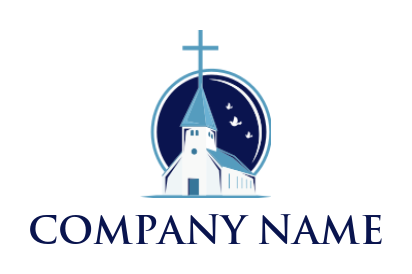create a religious logo church building against full moon 