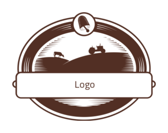 agriculture logo cow and tractor on field emblem