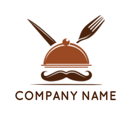 restaurant logo dish cover fork knife & mustache