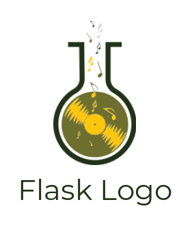 music logo disk and music notes inside the flask