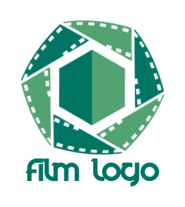 media logo of film reel in hexagon camera lens