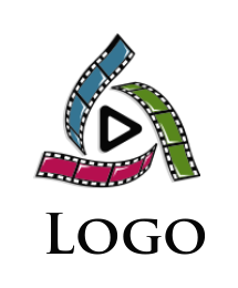 media logo film reel moving around play button
