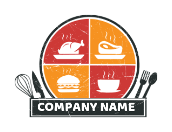 restaurant logo foods in circle kitchen utensils