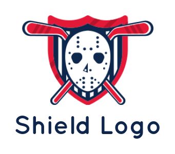 design a sports logo hockey mask and crossed sticks in shield