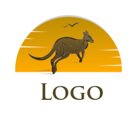 animal logo sun behind kangaroo with birds