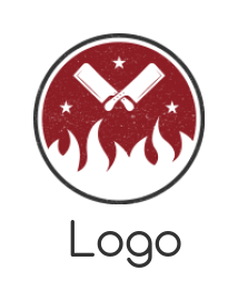 restaurant logo icon grill knives and fire circle - logodesign.net