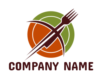 restaurant logo template plate with fork knife & swoosh 