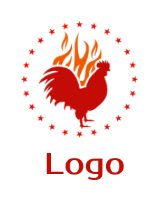 pet logo maker rooster with flame & stars for chicken restaurant