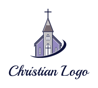 religious logo swoosh around church with cross